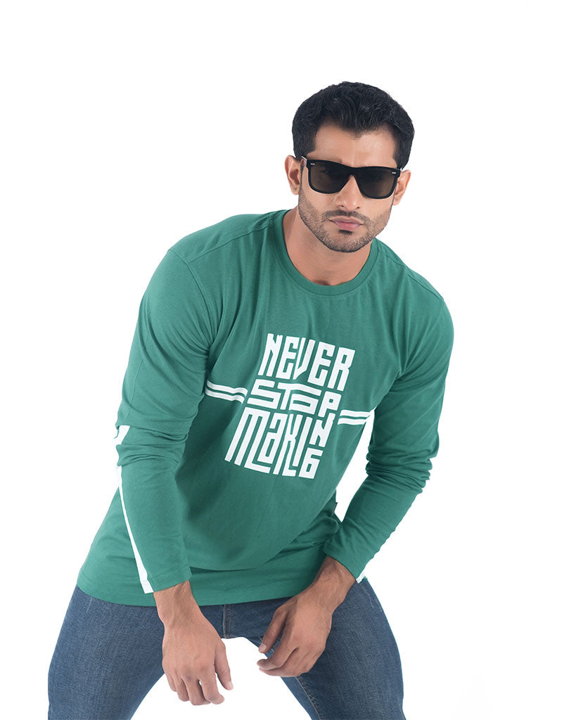 NeverStop Full Sleeve T-shirt - D.green